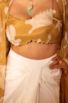 SSHILPA SAMRIYA_Ivory Jacket And Bustier Cotton Silk Printed Sequin Solid Draped Skirt Set With _Online_at_Aza_Fashions