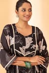 Shop_SSHILPA SAMRIYA_Black Muslin Printed Floral V Neck Kurta Set With Scarf _at_Aza_Fashions