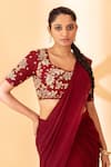 Shop_SSHILPA SAMRIYA_Maroon Pre-draped Saree Georgette Hand Embroidered Fish Cut With Blouse _at_Aza_Fashions