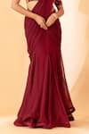 SSHILPA SAMRIYA_Maroon Pre-draped Saree Georgette Hand Embroidered Fish Cut With Blouse _Online_at_Aza_Fashions