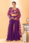 Buy_SSHILPA SAMRIYA_Purple Jacket And Bustier Crepe Hand Embroidered Floral Print With Palazzo Set _at_Aza_Fashions