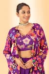 Shop_SSHILPA SAMRIYA_Purple Jacket And Bustier Crepe Hand Embroidered Floral Print With Palazzo Set _at_Aza_Fashions