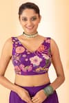 SSHILPA SAMRIYA_Purple Jacket And Bustier Crepe Hand Embroidered Floral Print With Palazzo Set _Online_at_Aza_Fashions