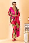 Shop_SSHILPA SAMRIYA_Pink Raw Silk Printed Abstract V Neck Shirt With Pant _at_Aza_Fashions