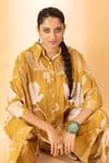 SSHILPA SAMRIYA_Yellow Muslin Printed Floral Collared Shirt With Pant _Online_at_Aza_Fashions