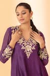 Buy_SSHILPA SAMRIYA_Purple Malai Chanderi Hand Embroidered Floral V Neck Anarkali With Pant _Online_at_Aza_Fashions