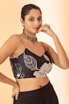 SSHILPA SAMRIYA_Black Jacket And Bustier Muslin Hand Embroidered Floral Bustier V With Pant Set _Online_at_Aza_Fashions