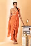 Buy_SSHILPA SAMRIYA_Orange Crepe Hand Embroidered Solid Ruffle Detailed Pre-draped Saree With Blouse _at_Aza_Fashions