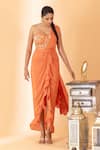 Shop_SSHILPA SAMRIYA_Orange Crepe Hand Embroidered Solid Ruffle Detailed Pre-draped Saree With Blouse _at_Aza_Fashions