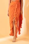 SSHILPA SAMRIYA_Orange Crepe Hand Embroidered Solid Ruffle Detailed Pre-draped Saree With Blouse _Online_at_Aza_Fashions