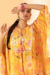 Shop_SSHILPA SAMRIYA_Yellow Crepe Hand Embroidered Floral Tie-up Tunic With Pant _at_Aza_Fashions