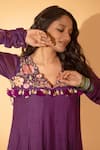 SSHILPA SAMRIYA_Purple Malai Chanderi Hand Embroidered Floral V Neck Anarkali Pant Set _at_Aza_Fashions