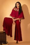 Buy_SSHILPA SAMRIYA_Maroon Jumpsuit Georgette Hand Embroidered Floral Jumpsuit Round With Cape _at_Aza_Fashions