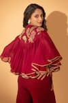 Shop_SSHILPA SAMRIYA_Maroon Jumpsuit Georgette Hand Embroidered Floral Jumpsuit Round With Cape _at_Aza_Fashions