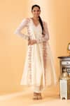 Buy_SSHILPA SAMRIYA_Off White Malai Chanderi Hand Embroidered Thread V Floral Anarkali With Pant _at_Aza_Fashions