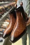 Buy_FELLMONGER_Brown Mirror Glossed Marble Patina Boots _at_Aza_Fashions