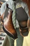 Shop_FELLMONGER_Brown Mirror Glossed Marble Patina Boots _at_Aza_Fashions