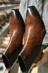 FELLMONGER_Brown Mirror Glossed Marble Patina Boots _at_Aza_Fashions