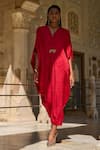 Buy_Dash And Dot_Red Polyester Embroidery V-neck Tonal Abstract Woven Kaftan _Online_at_Aza_Fashions
