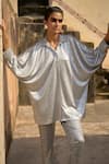 Dash and Dot_Silver 100% Polyester Embellished Mirrorwork Shirt Applique Shimmer Tunic _Online_at_Aza_Fashions