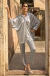 Buy_Dash and Dot_Silver 100% Polyester Embellished Mirrorwork Shirt Applique Shimmer Tunic _Online_at_Aza_Fashions