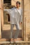 Shop_Dash and Dot_Silver 100% Polyester Embellished Mirrorwork Shirt Applique Shimmer Tunic _Online_at_Aza_Fashions