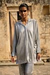 Dash and Dot_Silver 100% Polyester Embellished Mirrorwork Shirt Applique Shimmer Tunic _at_Aza_Fashions