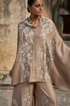 Shop_Dash and Dot_Beige 65% Ryon Embroidered Thread Shawl Collar Cape Top 