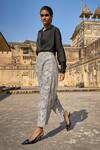 Shop_Dash and Dot_Grey 100% Nylon Embroidered Thread Floral Pant _Online_at_Aza_Fashions