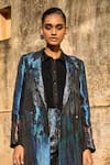 Buy_Dash and Dot_Blue 100% Polyester Laser Cut Applique Ombre Pattern Long Brocade Jacket _Online_at_Aza_Fashions