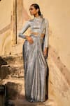 Buy_Dash and Dot_Silver 100% Polyester Shimmering Draped Skirt With Attached _at_Aza_Fashions