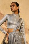 Buy_Dash and Dot_Silver 100% Polyester Shimmering Draped Skirt With Attached _Online_at_Aza_Fashions