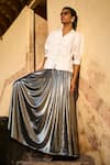 Buy_Dash and Dot_Silver 100% Polyester Smocked Waist Metallic Maxi Skirt _at_Aza_Fashions