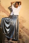 Shop_Dash and Dot_Silver 100% Polyester Smocked Waist Metallic Maxi Skirt _at_Aza_Fashions