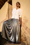 Buy_Dash and Dot_Silver 100% Polyester Smocked Waist Metallic Maxi Skirt _Online_at_Aza_Fashions