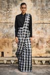 Buy_Dash and Dot_Black 85% Cotton Checkered Pattern Draped Saree Skirt _at_Aza_Fashions