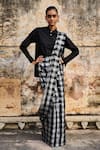 Dash and Dot_Black 85% Cotton Checkered Pattern Draped Saree Skirt _Online_at_Aza_Fashions