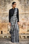 Buy_Dash and Dot_Black 85% Cotton Checkered Pattern Draped Saree Skirt _Online_at_Aza_Fashions