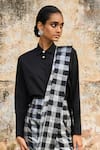 Shop_Dash and Dot_Black 85% Cotton Checkered Pattern Draped Saree Skirt _Online_at_Aza_Fashions