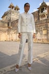 Buy_Dash and Dot_Ivory 100% Polyester Woven Floral Band Collar Jacquard Pattern Jacket With Pant _at_Aza_Fashions