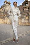 Shop_Dash and Dot_Ivory 100% Polyester Woven Floral Band Collar Jacquard Pattern Jacket With Pant _at_Aza_Fashions