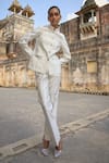 Buy_Dash and Dot_Ivory 100% Polyester Woven Floral Band Collar Jacquard Pattern Jacket With Pant _Online_at_Aza_Fashions