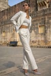 Buy_Dash and Dot_Ivory 100% Polyester Woven Floral Band Collar Jacquard Pattern Jacket With Pant 