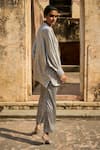 Shop_Dash And Dot_Silver 100% Polyester Placement Embroidery Mirror Collared Work Shirt With Pant _at_Aza_Fashions