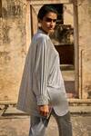 Shop_Dash And Dot_Silver 100% Polyester Placement Embroidery Mirror Collared Work Shirt With Pant _Online_at_Aza_Fashions