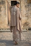 Shop_Dash and Dot_Brown 65% Ryon Applique Embroidery Floral Vine Shawl Collar Cape Top With Pant _at_Aza_Fashions