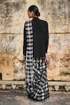 Shop_Dash and Dot_Black Pre-draped Saree 85% Cotton Chequered Collared Pattern With Shirt _at_Aza_Fashions