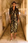 Buy_Dash and Dot_Black 96% Polyester Print Foil V-neck Cowl Kaftan _Online_at_Aza_Fashions