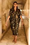 Shop_Dash and Dot_Black 96% Polyester Print Foil V-neck Cowl Kaftan _Online_at_Aza_Fashions