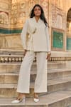 Dash and Dot_Ivory 100% Polyester Plain Textured Straight Pant _at_Aza_Fashions